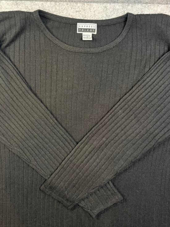 Express Tricot Tops - Vintage Express Tricot Black Ribbed Sweater Shoulder Pads 90s Womens Medium